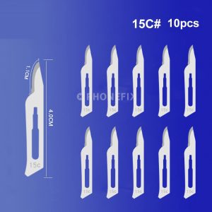 #15C Scalpel Set: #3 Stainless Handle + 10 Sterile #15C Blades