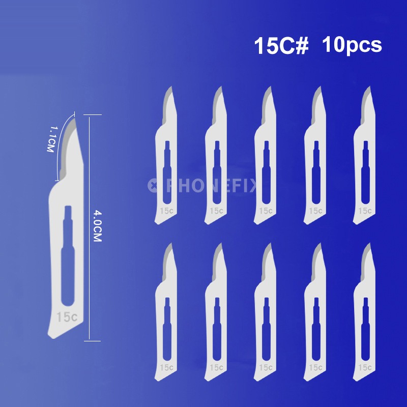 #15C Scalpel Set: #3 Stainless Handle + 10 Sterile #15C Blades